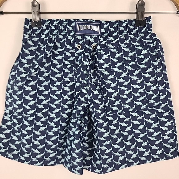 NWT NEW Vilebrequin Boys Swim Trunks Shark Print Bleu Marine Sz 10 Retail $160 - Picture 4 of 6